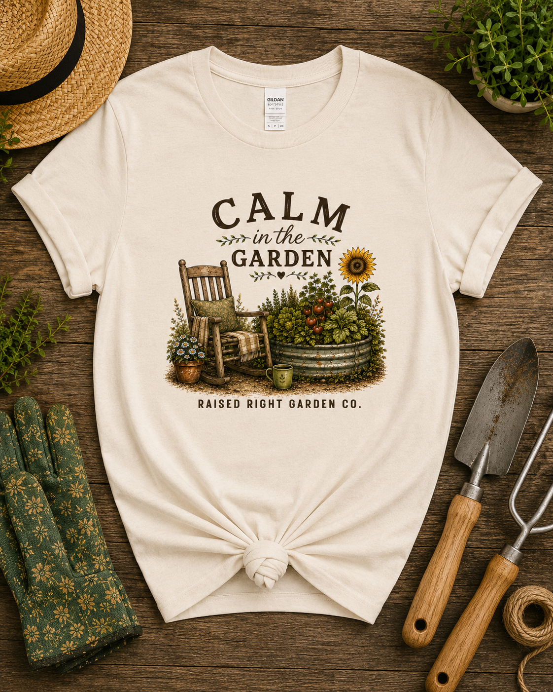 Calm in the Garden – Raised Right Garden Co. Vintage Gardening T-Shirt