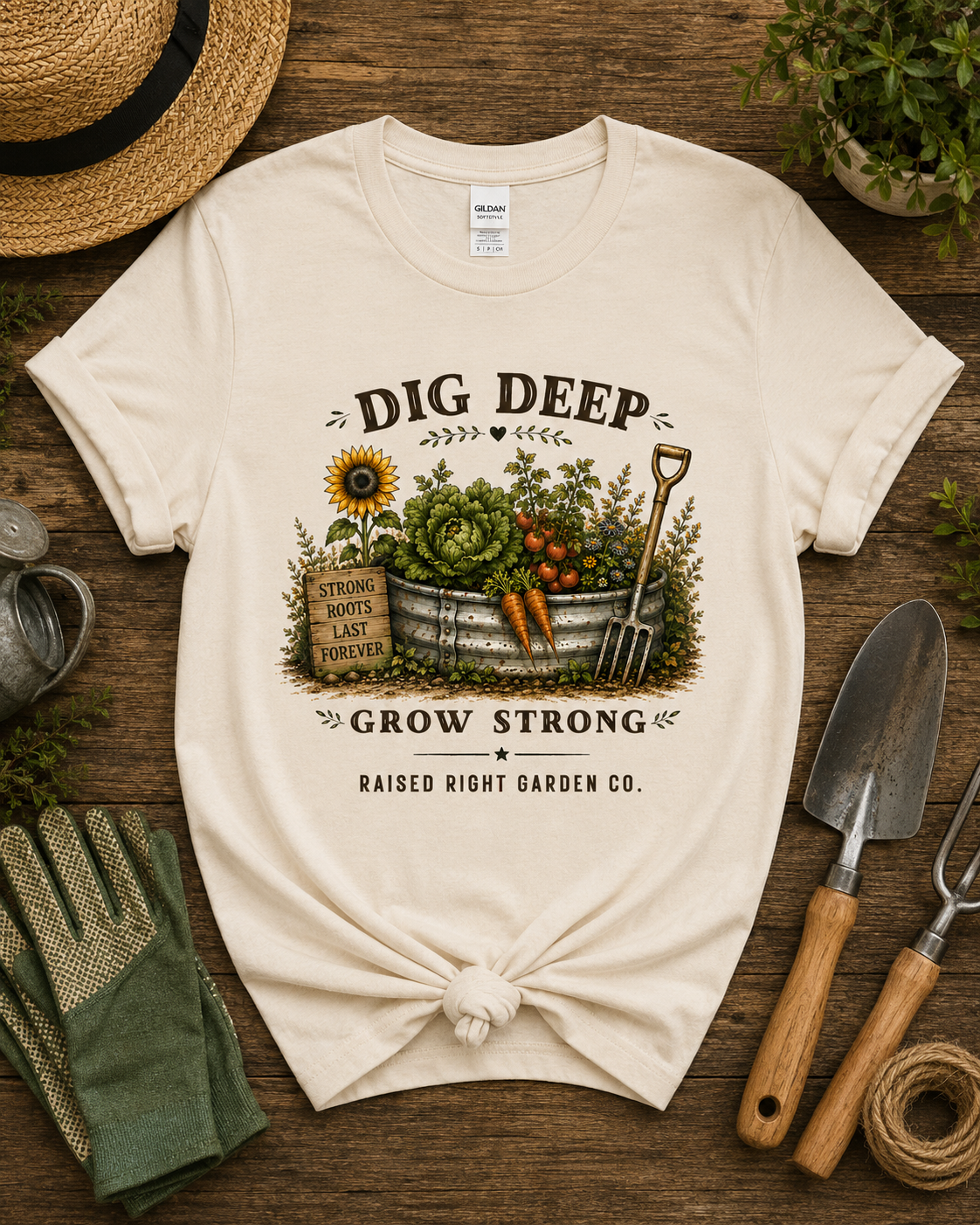 Dig Deep, Grow Strong Vintage Gardening T-Shirt