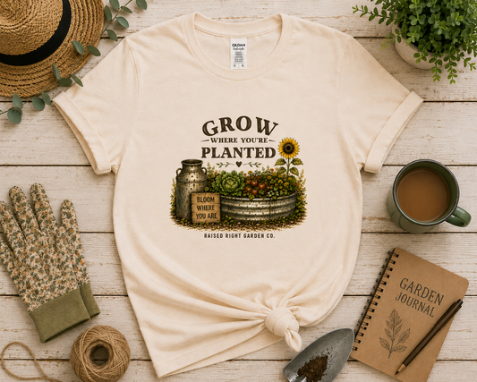 Grow Where You're Planted Vintage Gardening T-Shirt